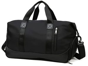 Arouselove Sports Duffel Bags للنساء والرجال حقيبة رياضية محمولة مع جيب مبلل وجيب منفصل للأحذية وحقيبة كتف صغيرة لتنظيم السفر ، أسود