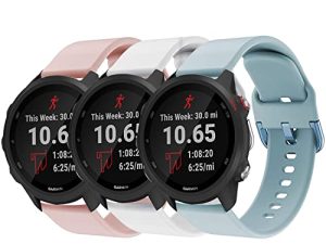GOSETH متوافق مع Garmin Forerunner 245 / Vivomove Sport (Venu 2 Plus 43mm) حزام 20 ملم ، سوار معصم بديل من السيليكون لفرقة Forerunner 245 للموسيقى (وردي + أبيض + أزرق فاتح)