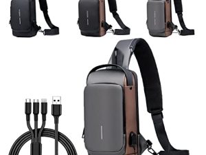 حقيبة حبال مضادة للسرقة ، حقيبة ظهر للكتف مضادة للسرقة بشحن USB ، حقيبة صدر بحمالة مضادة للسرقة (ذهبي رمادي)