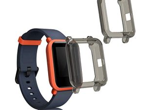 إطار متعقب اللياقة البدنية kwmobile مكون من قطعتين متوافق مع Huami Amazfit Bip S / Bip S Lite - جراب متعقب رياضي غطاء سيليكون TPU - أسود / شفاف