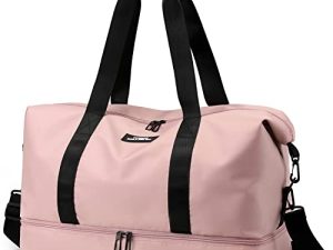 SunForMorning Gym Bag Sports Travel Duffel Bag Weekender Overnight Bag مع مقصورة أحذية للسفر والجيم واليوجا والمدرسة (وردي)
