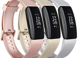 [3 عبوات] أساور سيليكون متوافقة مع Fitbit Inspire 2 و Fitbit Inspire HR و Fitbit Inspire & Fitbit Ace 2 ، أساور بديلة رياضية ناعمة للرجال (ذهبي وردي + ذهبي + فضي ، صغير)