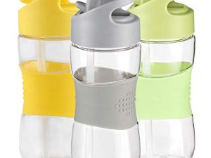 زجاجة ماء للأطفال مع مصاصة 12 أونصة خالية من مادة BPA زجاجة شرب رياضية شفافة للمدرسة