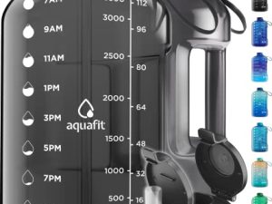 زجاجة ماء AQUAFIT سعة 1 جالون مع أوقات للشرب - زجاجة ماء بسعة 128 أونصة مع مصاصة - زجاجة مياه تحفيزية - زجاجة مياه كبيرة - زجاجة مياه رياضية مع محدد الوقت - إبريق ماء للجيم سعة 1 جالون
