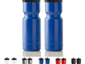 50 زجاجة ماء رياضية قوية ضغط 2 عبوة - 22 أونصة. غطاء دفع / سحب سهل الفتح وخالي من مادة BPA - صنع أمريكي (أزرق / أسود)