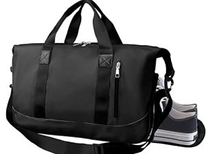 Suruid Sports Gym Bag for Women and Men Travel Duffel Bag Ovelight Shoulder Bag Weekend Carry On Workout Bag Portable Sports Tote Bag خفيف الوزن مع مقصورة للأحذية وجيب مبلل (أسود)