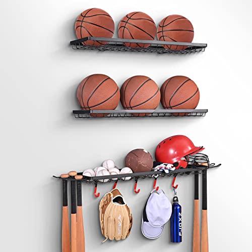 رف تخزين المعدات الرياضية من Mythinglogic ، أرفف تخزين كروية مثبتة على الحائط للجراج ، 3 منظم تخزين كرات منفصل لكرة السلة ، مع خطافات رف تخزين المعدات الرياضية من Mythinglogic ، أرفف تخزين كروية مثبتة على الحائط للجراج ، 3 منظم تخزين كرات منفصل لكرة السلة ، مع خطافات