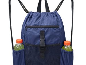 حقيبة رياضية BeeGreen باللون الكحلي للنساء حقيبة ظهر برباط 15.75 "L x 19.5" H مع جيب داخلي للأولاد والبنات ، حقيبة ظهر بحمالة مع جيوب أمامية بسحاب وجيوب شبكية ، حقيبة ظهر قابلة للغسل لممارسة اليوجا الرياضية