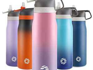 زجاجة مياه FJbottle معزولة بغطاء مصاصة 20 أونصة - 25 أونصة زجاجة مياه مزدوجة الجدار للأطفال مصنوعة من الفولاذ المقاوم للصدأ تحافظ على الحرارة والبرودة للأولاد والبنات أثناء السفر والرياضة المدرسية