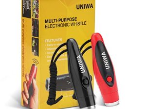 صفارات UNIWA الإلكترونية ، عبوتان من صفارات كهربائية محمولة باليد 3 نغمات عالية الصوت مع حبل لحكم مدرب المعلم ، صافرة طوارئ للكرة الطائرة لكرة القدم