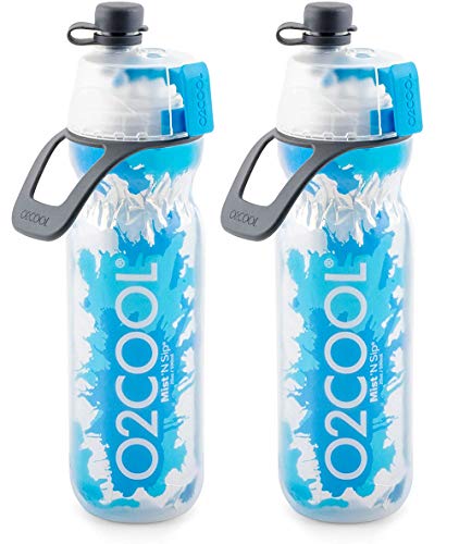 O2COOL Mist 'N Sip Misting Water Bottle 2-in-1 Mist and Sip Spout مع صنبور سحب علوي مانع للتسرب (أزرق سبلاش) - عبوتان O2COOL Mist 'N Sip Misting Water Bottle 2-in-1 Mist and Sip Spout مع صنبور سحب علوي مانع للتسرب (أزرق سبلاش) - عبوتان