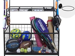 ACELETIQS Garage Organizer تخزين المعدات الرياضية تخزين الكرة الرف للألعاب الرياضية والخارجية | عجلات دوارة مع فواصل | جودة ممتازة | البيسبول وكرة القدم وكرة القدم والاكسسوارات الرياضية للتنس