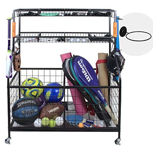 ACELETIQS Garage Organizer تخزين المعدات الرياضية تخزين الكرة الرف للألعاب الرياضية والخارجية | عجلات دوارة مع فواصل | جودة ممتازة | البيسبول وكرة القدم وكرة القدم والاكسسوارات الرياضية للتنس ACELETIQS Garage Organizer تخزين المعدات الرياضية تخزين الكرة الرف للألعاب الرياضية والخارجية | عجلات دوارة مع فواصل | جودة ممتازة | البيسبول وكرة القدم وكرة القدم والاكسسوارات الرياضية للتنس