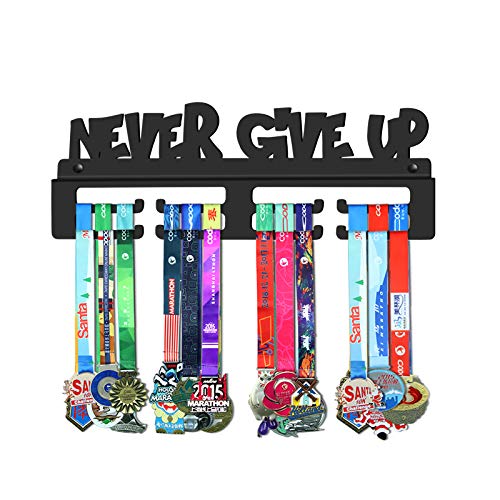 GENOVESE Never Give Up Medal Holder Display Hanger Rack Frame ، معدن فولاذي أسود فائق القوة ، ميداليات رياضية مثبتة على الحائط GENOVESE Never Give Up Medal Holder Display Hanger Rack Frame ، معدن فولاذي أسود فائق القوة ، ميداليات رياضية مثبتة على الحائط