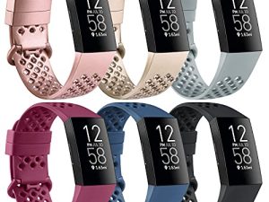 [6 عبوات] أحزمة متوافقة مع Fitbit Charge 4 Bands و Fitbit Charge 3 Band للنساء والرجال ، سوار معصم رياضي قابل للتنفس مع فتحات هوائية لـ Fitbit Charge 4 / Fitbit Charge 3 / Fitbit Charge 3 SE ، صغير