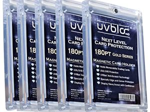 حامل بطاقات بلمسة واحدة من UVBLOC 180pt (5 عبوات) أغطية حماية من الجيرسيه المغنطيسي للبيسبول لتداول البطاقات الرياضية