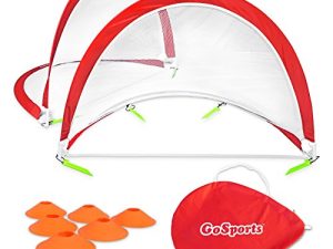 أهداف كرة القدم المنبثقة المحمولة من GoSports للفناء الخلفي - للأطفال والكبار - مجموعة من شبكتين مع مخاريط تدريب رشاقة وحقيبة حمل